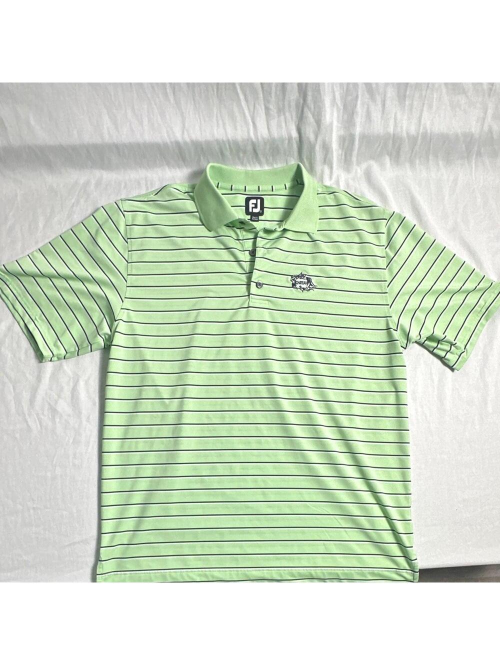 0019 FootJoy Men's Green Striped Polo Shirt L Golf Embroidered Logo Breathable